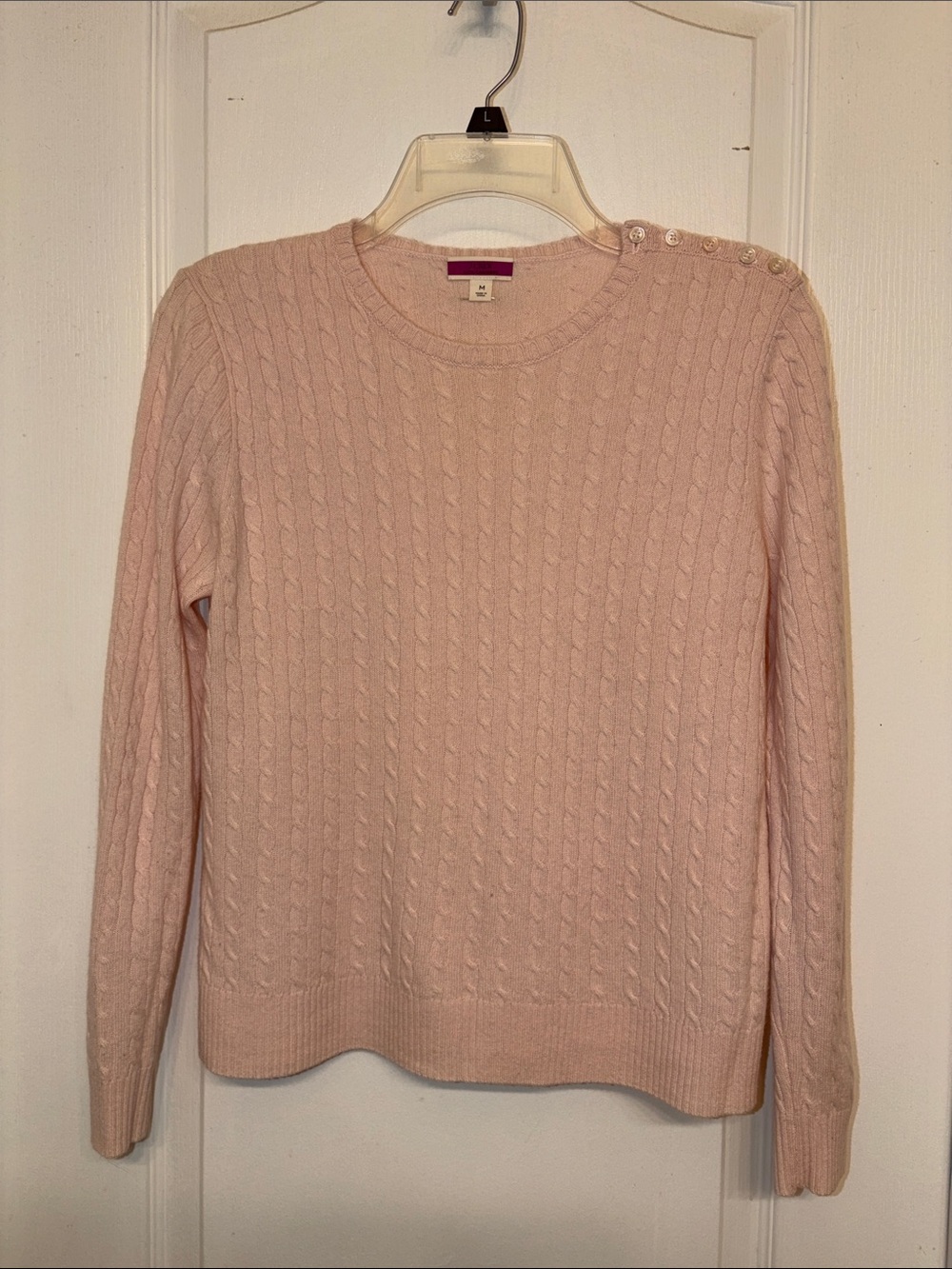 J. Crew 100% Cashmere Light Pink Cable-Knit Sweater